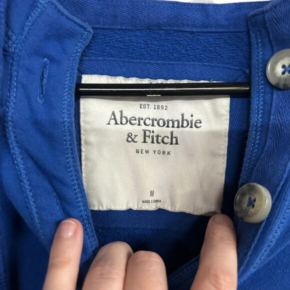 Abercrombie & Fitch Royal Blue Henley Hoodie M Y2K Preppy Retro Casual Core - Picture 3 of 8